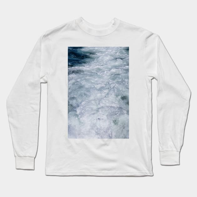 Seaspray, foam and turbulence from a boat's wake on route to the Farne Islands Long Sleeve T-Shirt by richflintphoto